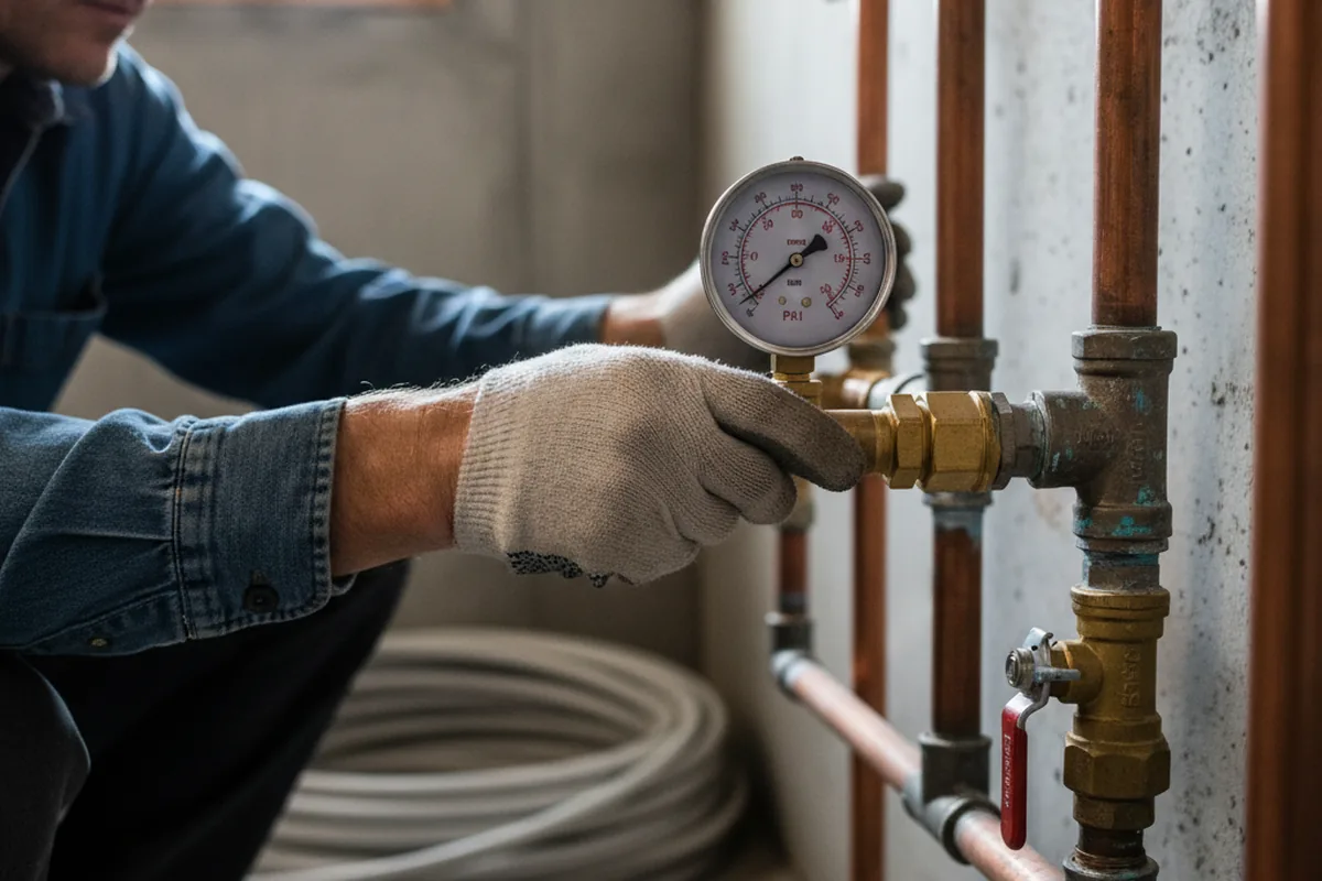 Pressure testing a repaired line during Water Line Repair in Lake Lynn